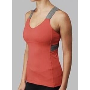 Lululemon Push Ur Limits Tank Top Red Coral Gray Size 9 Criss Cross Back Passion